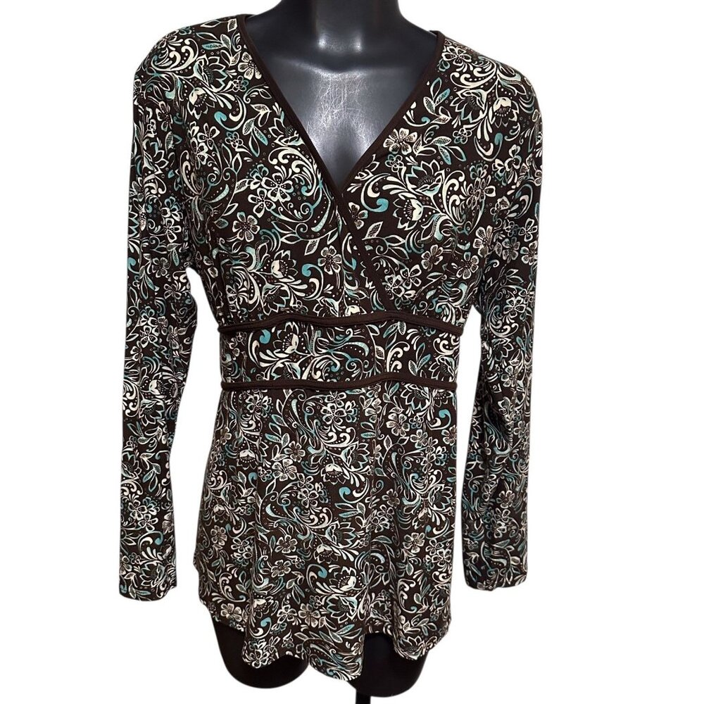 Tomorrow's Mother XL Maternity Top Floral V Neck Tie Back Long Sleeve USA